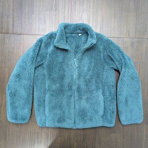 Uniqlo | Youth Green/Teal Fluffy Yarn Fleece Full-Zip Jacket | Size 13